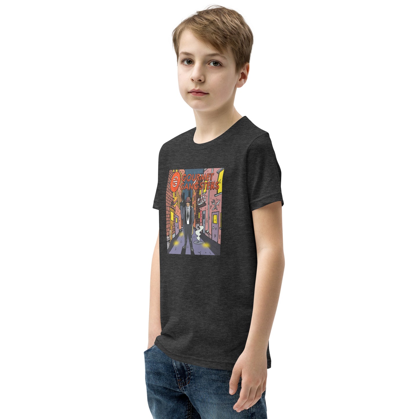 White kids T-shirt - Gourmet Gangsters Cartoon Alley