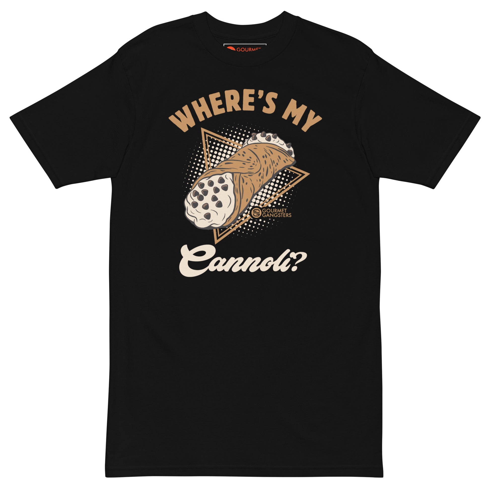 Where's My Cannoli T-shirt black - front view Italian American