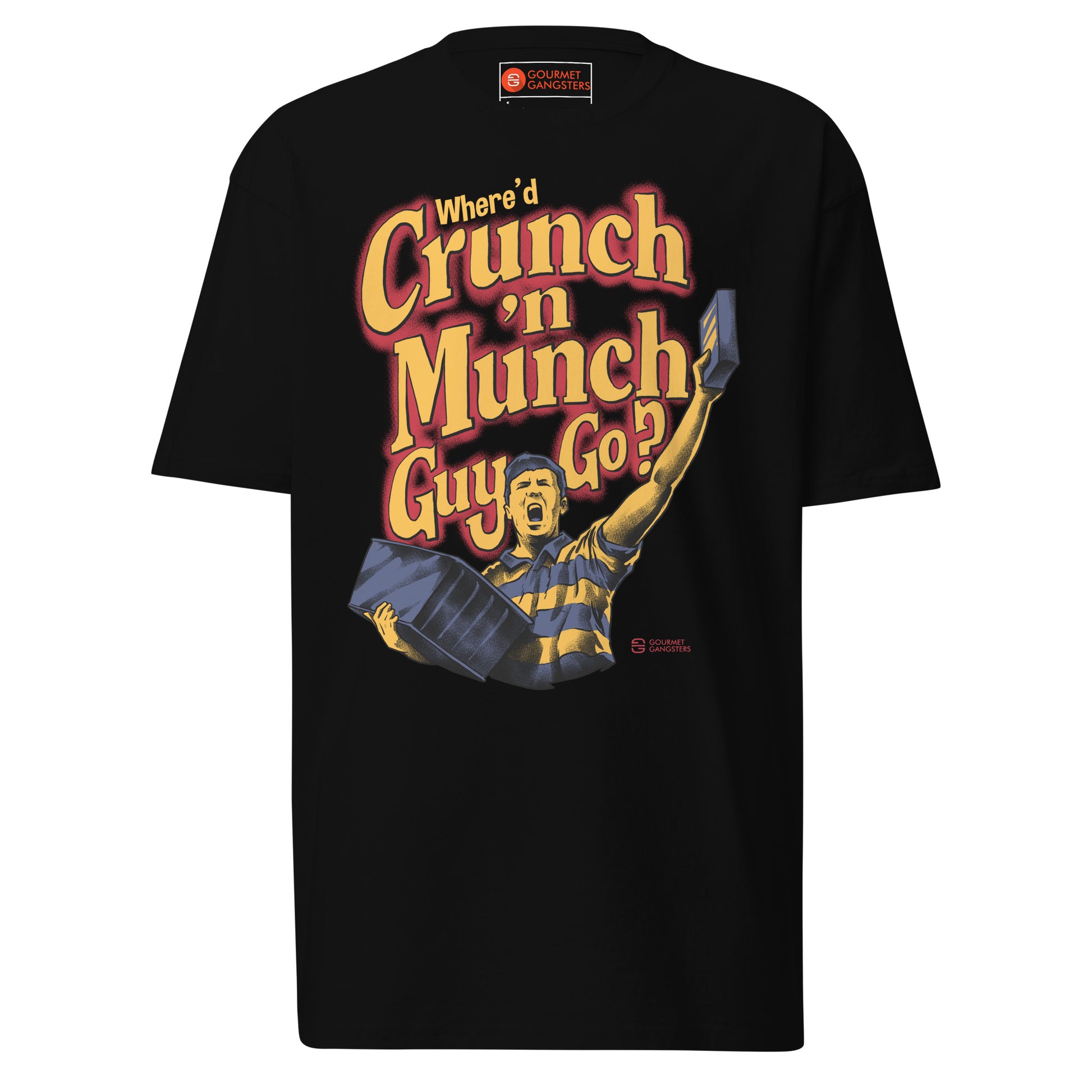 Funny Boston T-shirt side - Where'd Crunch N Munch Guy Go