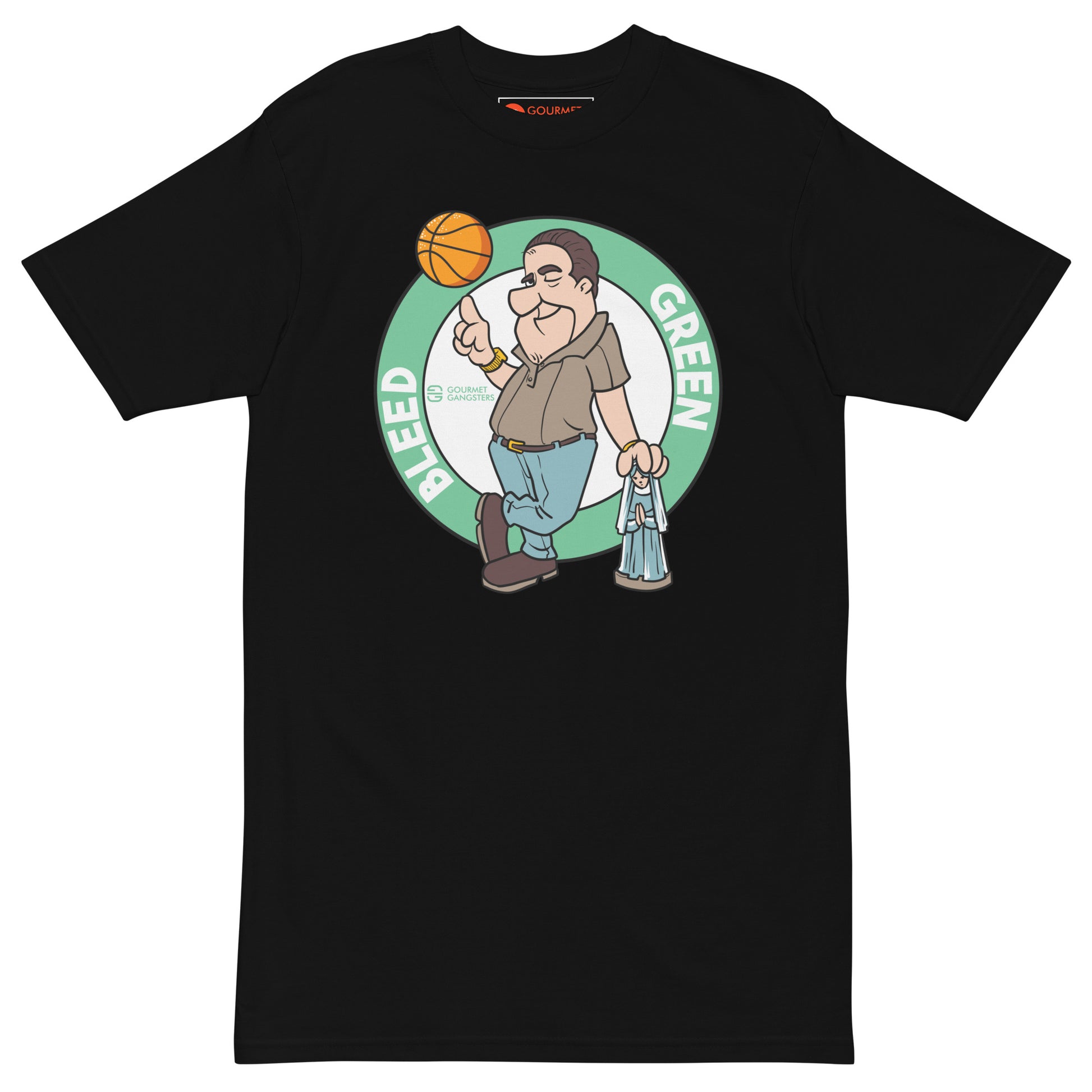 Cartoon mashup T-shirt side - Tony Flintstoni Celtics