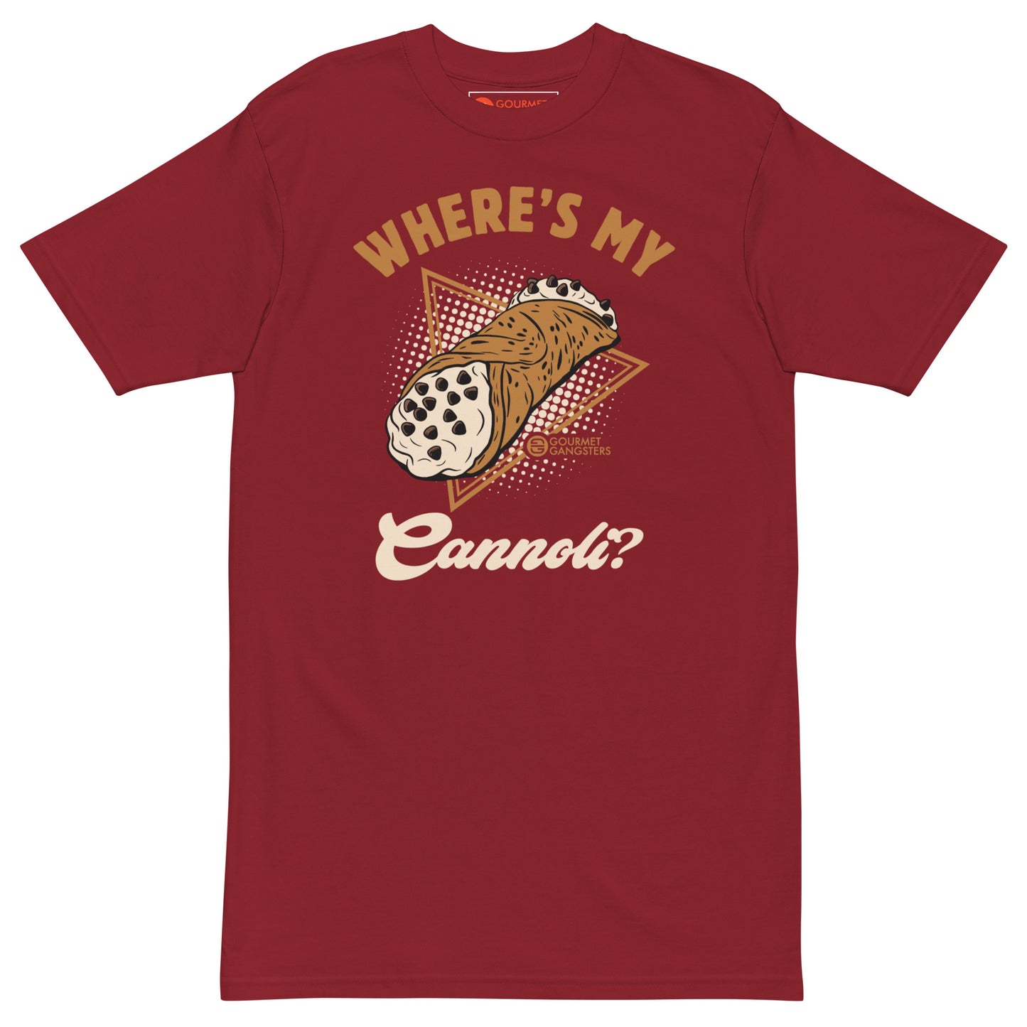 Where's My Cannoli shirt close-up - Italian American dessert tee