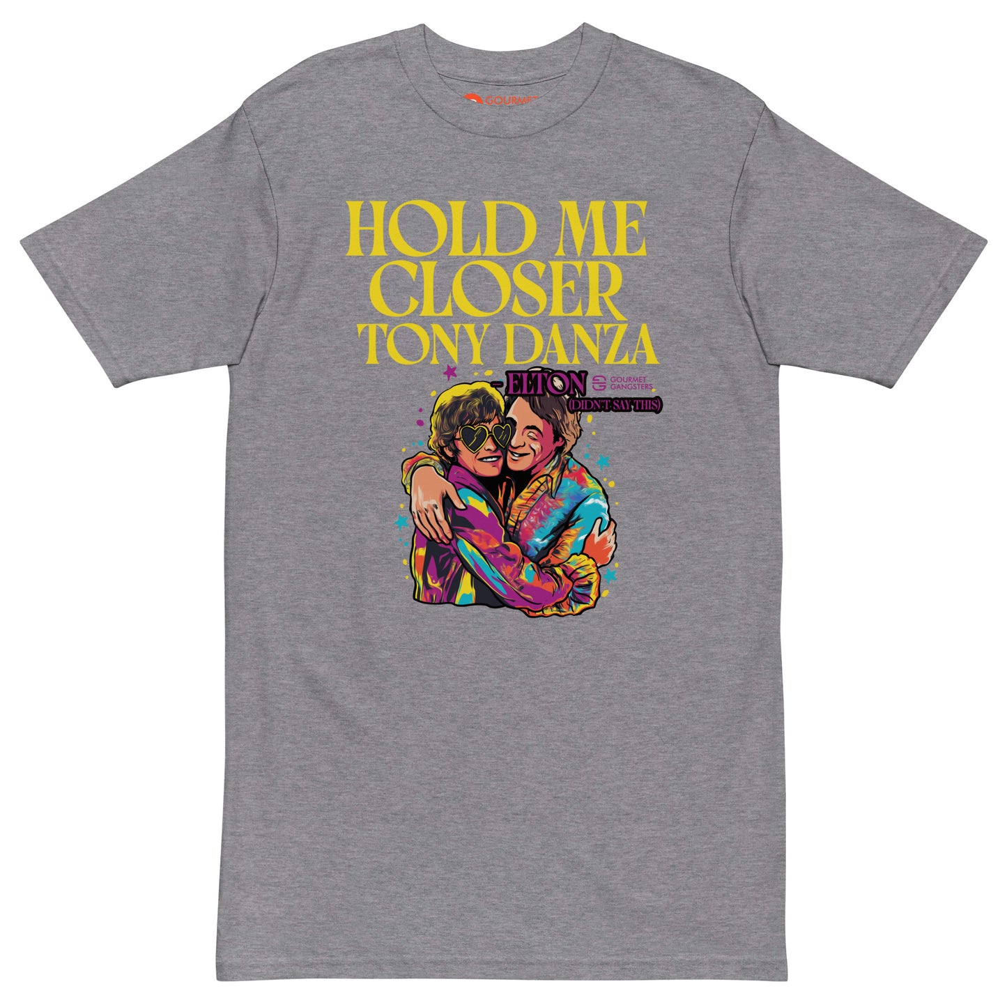 Funny music T-shirt mockup - Hold Me Closer sitcom