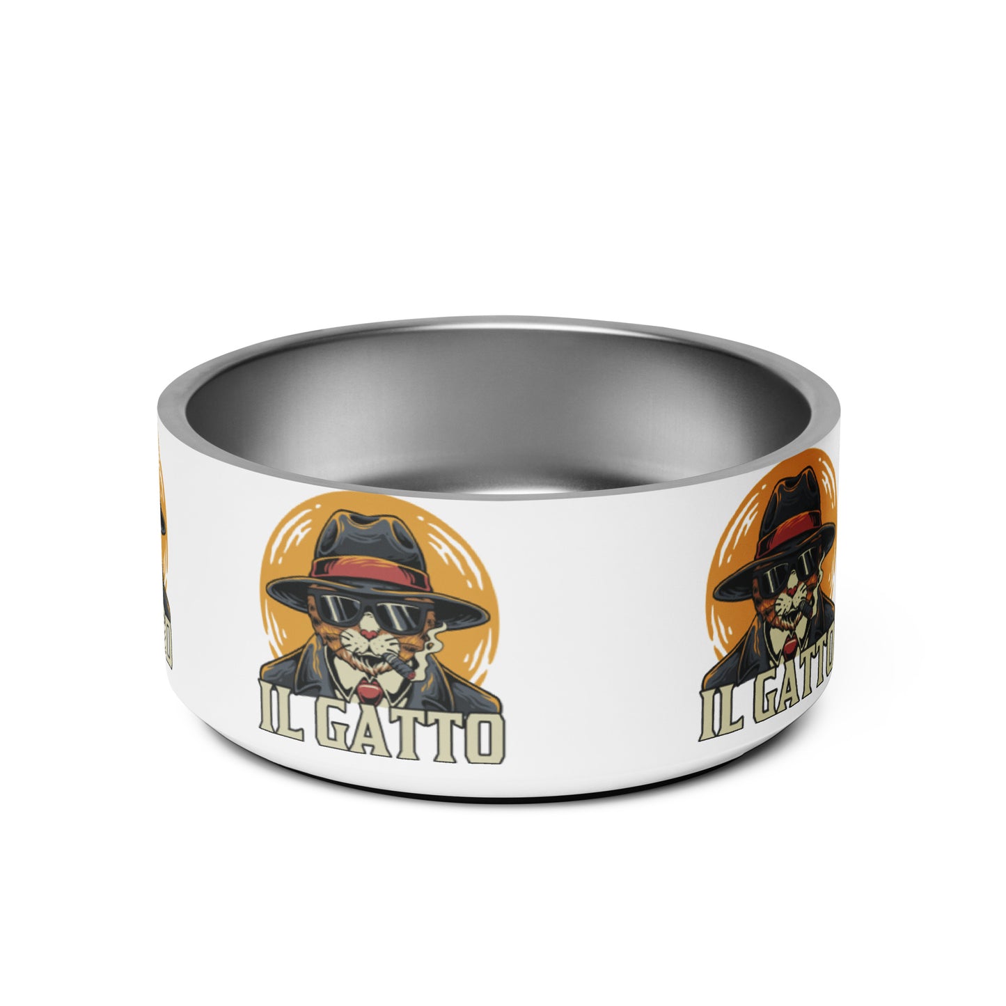 Il Gatto pet bowl full view - Mafia Boss Cat Italian